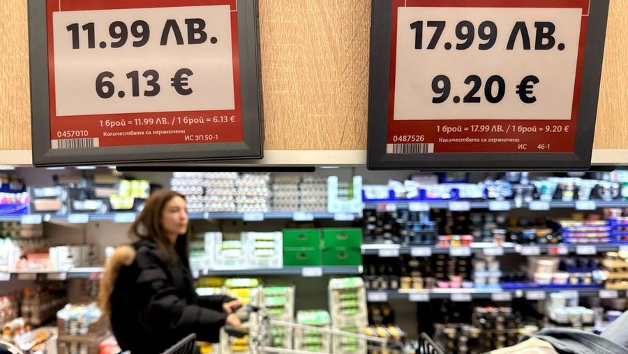 A woman shops inside a Lidl store, as prices are displayed in both the Bulgarian lev and euro currencies, ahead of Bulgaria's adoption of the euro on January 1, 2026, in Sofia, Bulgaria, December 18, 2025. REUTERS/Fedja Grulovic