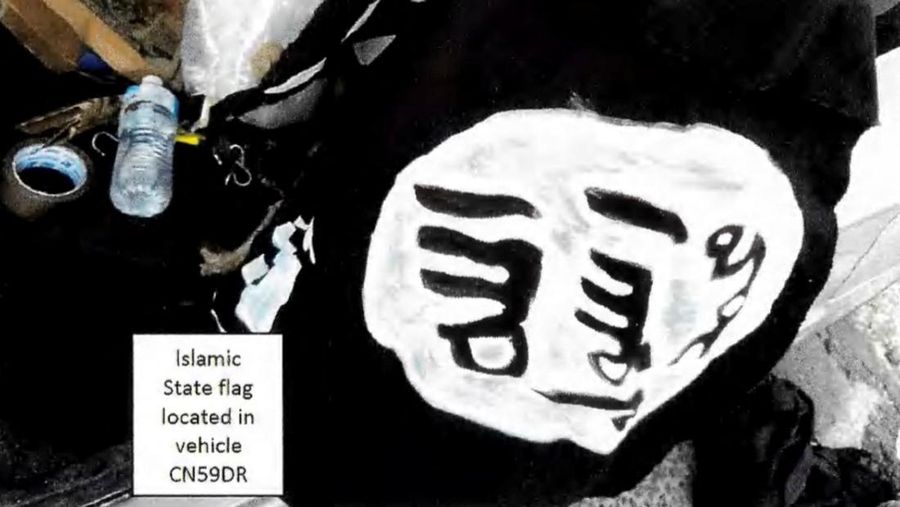 A homemade Islamic State flag located in the vehicle CN59DR, which, according to a court document, is believed to have been used by Sajid and Naveed Akram, suspects in the shooting during a Jewish Hanukkah celebration at Bondi Beach on December 14, in this still image taken from a court document released December 22, 2025.   NSW Police/Handout via REUTERS    THIS IMAGE HAS BEEN SUPPLIED BY A THIRD PARTY NO RESALES. NO ARCHIVES. MANDATORY CREDIT. TEXT OVERLAY FROM SOURCE