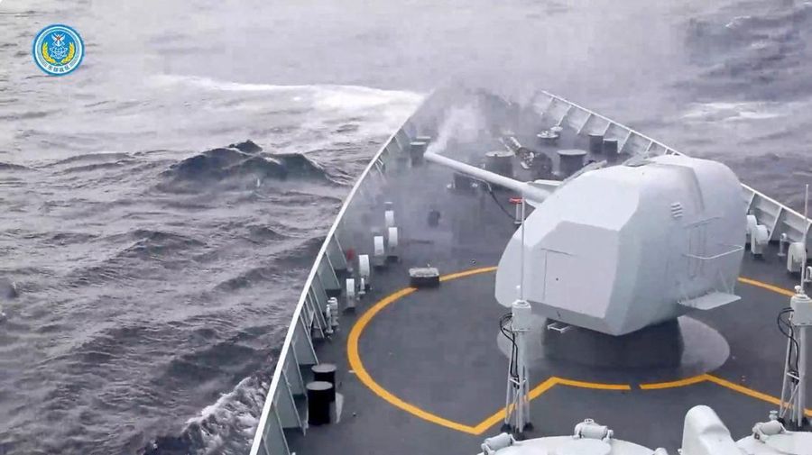 A ship fires a weapon during drills east of Taiwan, in this screenshot from a video released by the Eastern Theatre Command of China's People's Liberation Army (PLA) on December 29, 2025. Eastern Theatre Command/Handout via REUTERS  ATTENTION EDITORS - THIS IMAGE WAS PROVIDED BY A THIRD PARTY. MANDATORY CREDIT. NO RESALES. NO ARCHIVES.     TPX IMAGES OF THE DAY