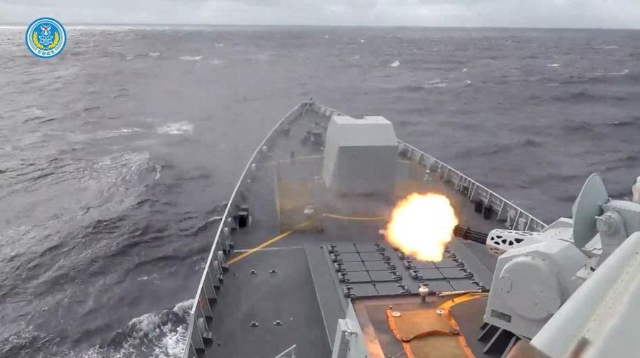 A ship fires a weapon during drills east of Taiwan, in this screenshot from a video released by the Eastern Theatre Command of China's People's Liberation Army (PLA) on December 29, 2025. Eastern Theatre Command/Handout via REUTERS  ATTENTION EDITORS - THIS IMAGE WAS PROVIDED BY A THIRD PARTY. MANDATORY CREDIT. NO RESALES. NO ARCHIVES.     TPX IMAGES OF THE DAY