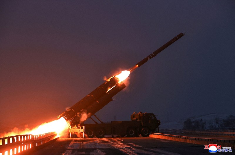 A projectile flies mid-air on the day North Korean leader Kim Jong Un oversaw a long-range strategic cruise missile launching drill, according to local media, at an unknown location, December 28, 2025, in this pictured released December 29, 2025 by North Korea's official Korean Central News Agency.  KCNA via REUTERS    ATTENTION EDITORS - THIS IMAGE WAS PROVIDED BY A THIRD PARTY. REUTERS IS UNABLE TO INDEPENDENTLY VERIFY THIS IMAGE. NO THIRD PARTY SALES. SOUTH KOREA OUT. NO COMMERCIAL OR EDITORIAL SALES IN SOUTH KOREA.     TPX IMAGES OF THE DAY