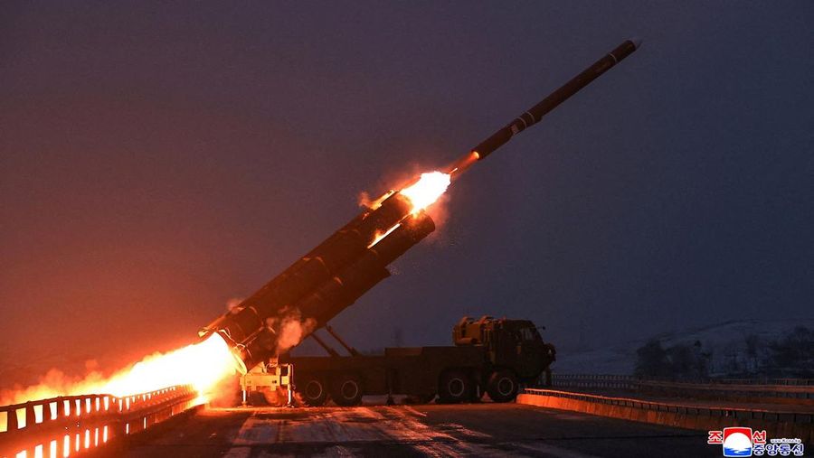 A projectile flies mid-air on the day North Korean leader Kim Jong Un oversaw a long-range strategic cruise missile launching drill, according to local media, at an unknown location, December 28, 2025, in this pictured released December 29, 2025 by North Korea's official Korean Central News Agency.  KCNA via REUTERS    ATTENTION EDITORS - THIS IMAGE WAS PROVIDED BY A THIRD PARTY. REUTERS IS UNABLE TO INDEPENDENTLY VERIFY THIS IMAGE. NO THIRD PARTY SALES. SOUTH KOREA OUT. NO COMMERCIAL OR EDITORIAL SALES IN SOUTH KOREA.     TPX IMAGES OF THE DAY