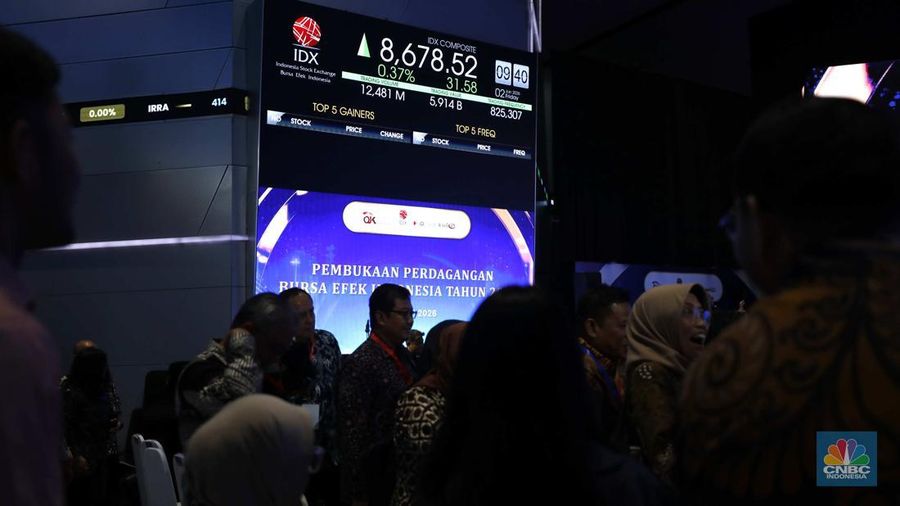 Pembukaan perdagangan bursa efek Indonesi tahun 2026, Jumat (2/1/2026). (CNBC Indonesia/Tri Susilo)