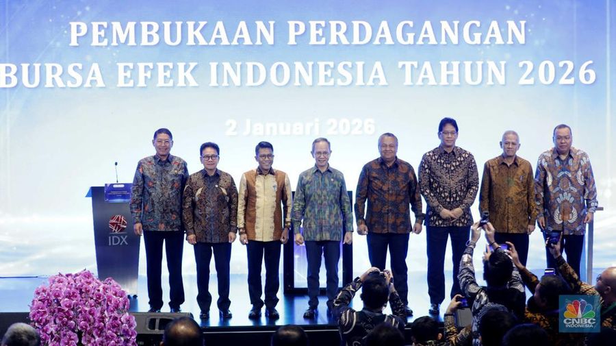 Pembukaan perdagangan bursa efek Indonesi tahun 2026, Jumat (2/1/2026). (CNBC Indonesia/Tri Susilo)