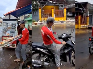 Wow! Aksi Tukang Batagor Antar 12 Mangkuk Naik Motor Bikin Netizen Heran