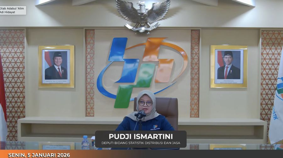 Deputi Bidang Statistik Distribusi dan Jasa di Badan Pusat Statistik BPS Pudji Ismartini, Senin (5/1/2025). (Tangkapan layar youtube BPS Statistics)