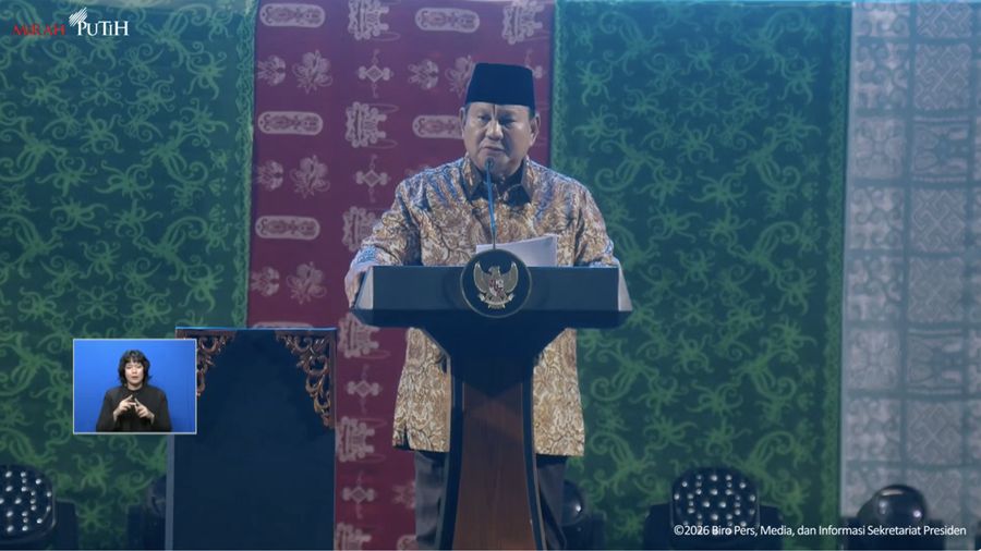 Presiden Prabowo Subianto saat menyampaikan pidato dalam Perayaan Natal Nasional 2025, Jakarta, (5/1/2026). (Tangkapan Layar Youtube/Sekretariat Presiden)