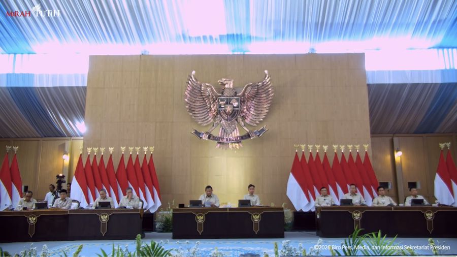 Presiden Prabowo Subianto dan Wakil Presiden Gibran Rakabuming Raka saat Taklimat Awal Tahun Presiden Republik Indonesia, Hambalang, (6/1/2026).