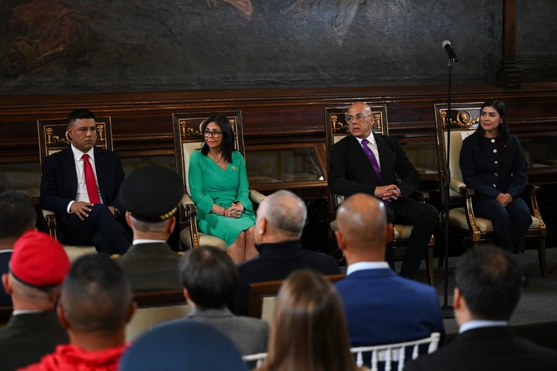 Wakil Presiden Venezuela Delcy Rodriguez resmi dilantik menjadi presiden usai Nicolas Maduro diculik pasukan Amerika Serikat pada akhir pekan lalu, Senin (5/1/2026). (AFP/MARCELO GARCIA)