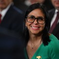 Wakil Presiden Venezuela Delcy Rodriguez resmi dilantik menjadi presiden usai Nicolas Maduro diculik pasukan Amerika Serikat pada akhir pekan lalu, Senin (5/1/2026). (AFP/MARCELO GARCIA)