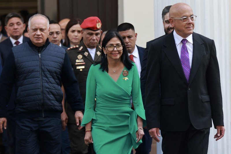 Wakil Presiden Venezuela Delcy Rodriguez resmi dilantik menjadi presiden usai Nicolas Maduro diculik pasukan Amerika Serikat pada akhir pekan lalu, Senin (5/1/2026). (AFP/MARCELO GARCIA)