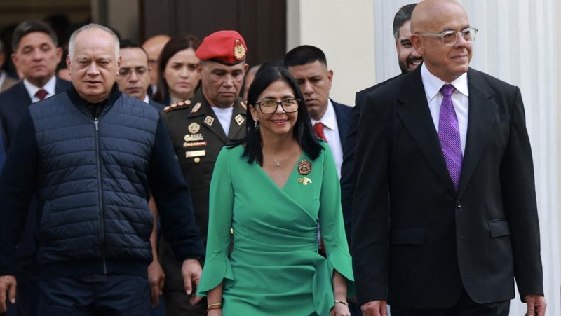 Wakil Presiden Venezuela Delcy Rodriguez resmi dilantik menjadi presiden usai Nicolas Maduro diculik pasukan Amerika Serikat pada akhir pekan lalu, Senin (5/1/2026). (AFP/MARCELO GARCIA)