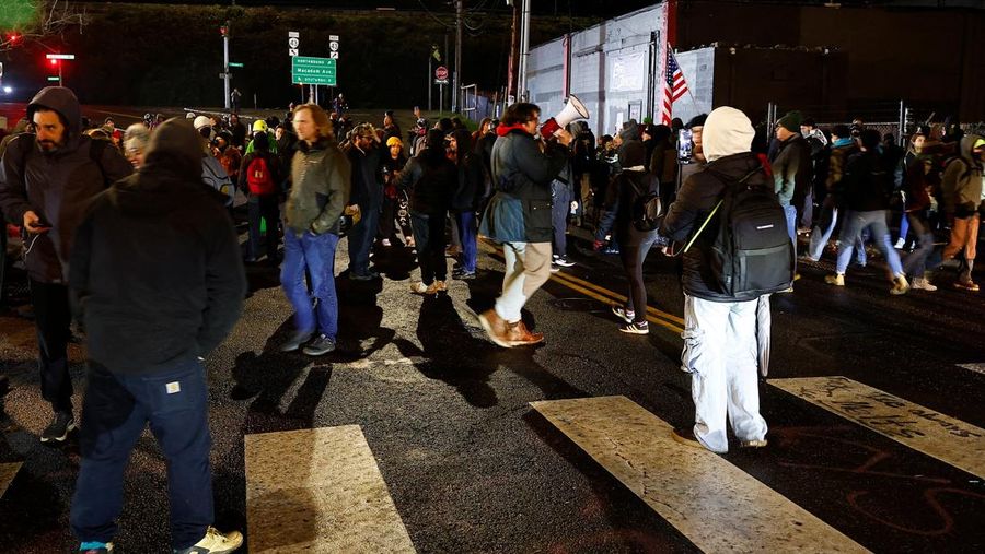 Seorang demonstran mengibarkan bendera Jolly Roger Bajak Laut Topi Jerami dari serial 