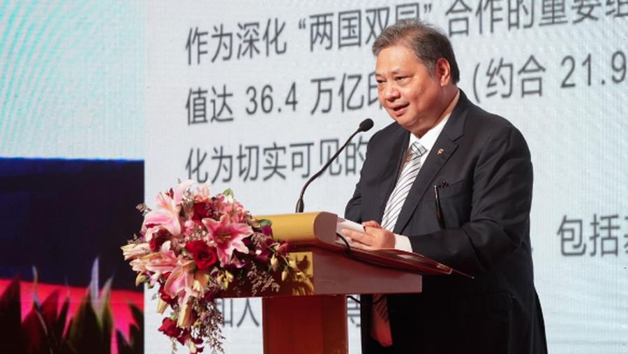 Menko Perekonomian, Airlangga Hartarto saat menyampaikan keynote speech dalam acara 20th Anniversary Celebration of the China Chamber of Commerce in Indonesia, Jumat (9/1/2026), (Dok. ekon.go.id)