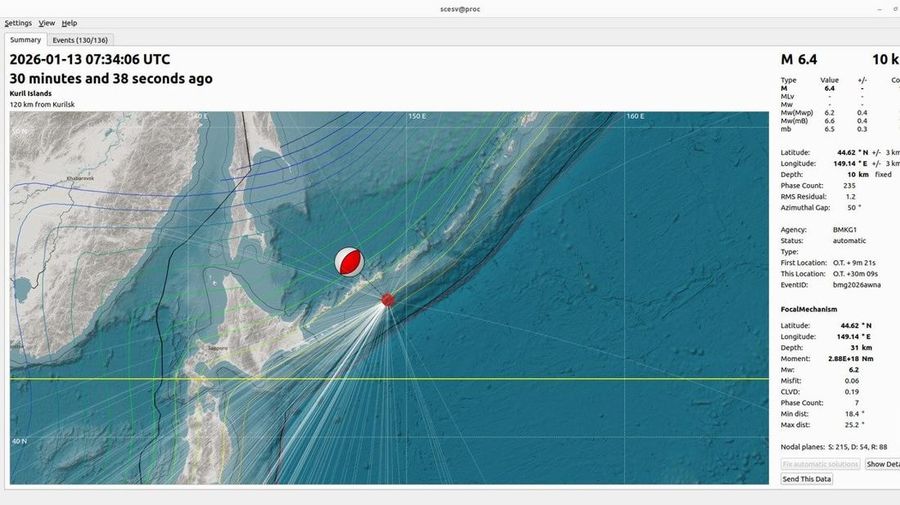 Gempa M6,3 guncang Rusia, Selasa (13/1/2026). (Dok. BMKG)