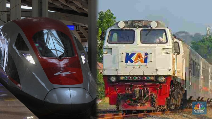 Foto kolase Kereta Cepat Whoosh dan KA Parahyangan. (CNBC Indonesia)