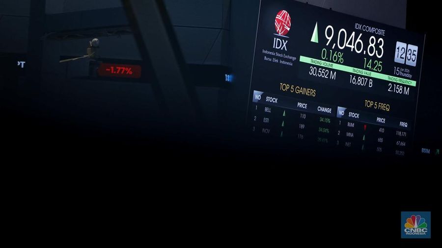 Layar menampilkan pergerakan Indeks Harga Saham Gabungan (IHSG) di Kantor Bursa Efek Indonesia (BEI), Jakarta, Kamis (15/1/2026). (CNBC Indonesia/Tri Susilo)
