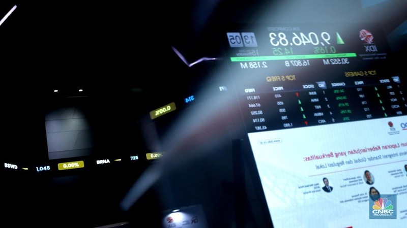 Layar menampilkan pergerakan Indeks Harga Saham Gabungan (IHSG) di Kantor Bursa Efek Indonesia (BEI), Jakarta, Kamis (15/1/2026). (CNBC Indonesia/Tri Susilo)