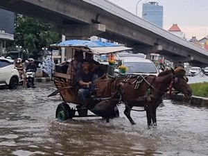 Warga Pilih Naik Delman Lintasi Banjir di Kelapa Gading, Kusir Raup Cuan
