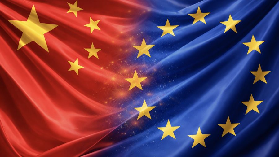 Foto Kombinasi Bendera China dan Bendera EU. (Ist)