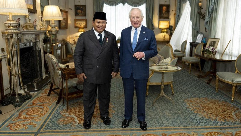 Raja Charles bersama Presiden Indonesia Prabowo Subianto saat audiensi di Clarence House di London, Inggris, 21 Januari 2026. (Sekretariat Presiden RI)