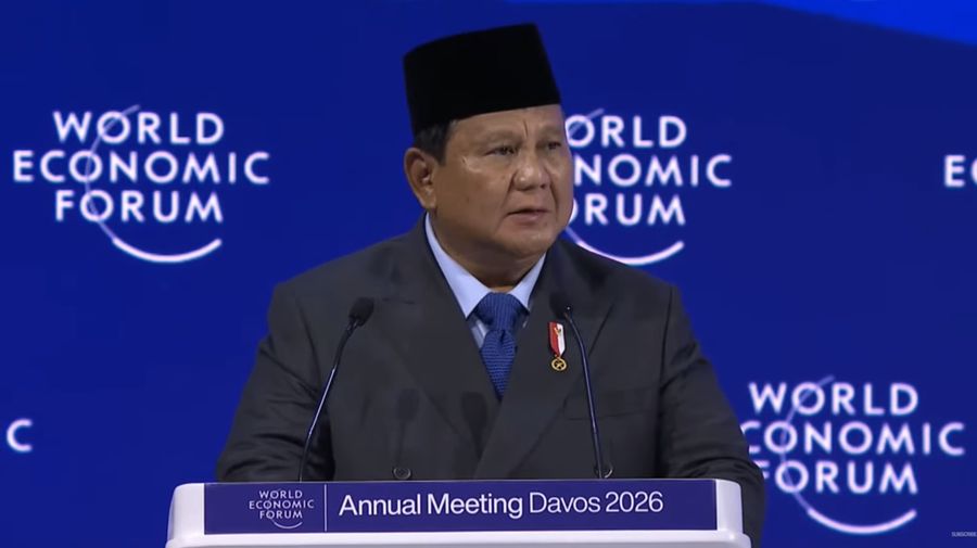 Presiden Prabowo Subianto saat menyampaikan pidato kunci (keynote speech) dalam World Economic Forum (WEF) 2026 di Davos, Swiss, pada Kamis, (22/1/2026). (Tangkapan Layar Youtube/Badan Komunikasi Pemerintah RI)
