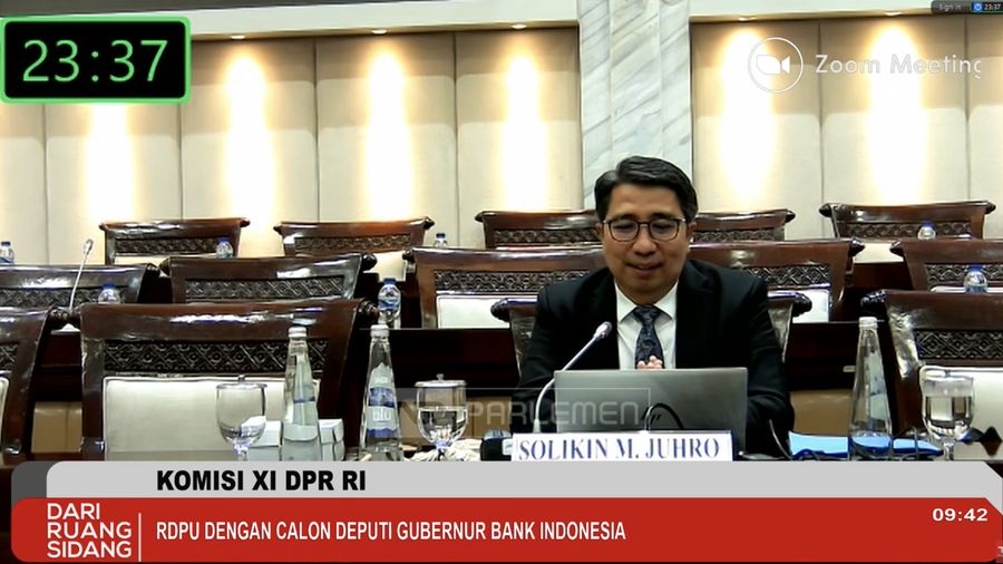 Komisi XI RDPU dengan calon deputi Gubernur Bank Indonesia. (Tangkapan layar youtube)