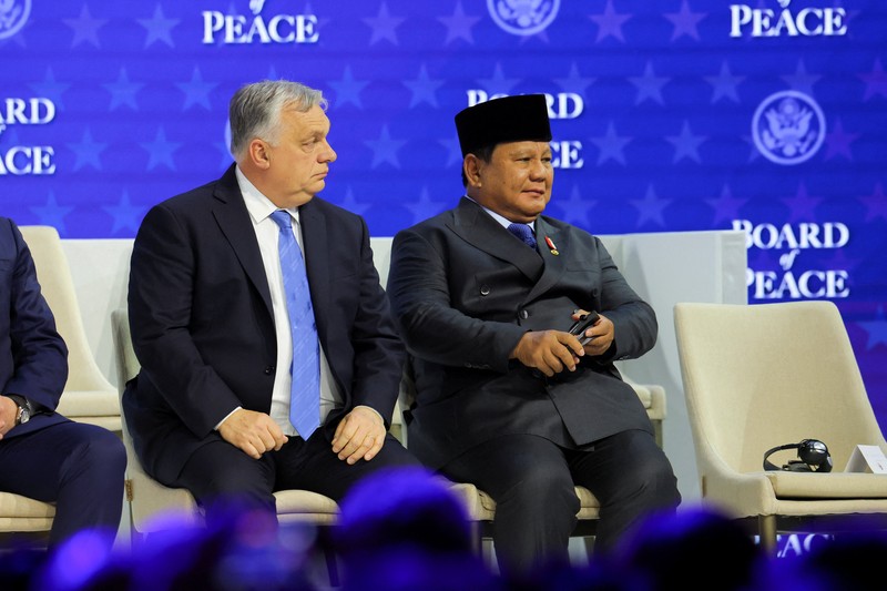 Presiden Prabowo Subianto saat menyampaikan pidato kunci (keynote speech) dalam World Economic Forum (WEF) 2026 di Davos, Swiss, Kamis (22/1/2026). (REUTERS/Denis Balibouse)