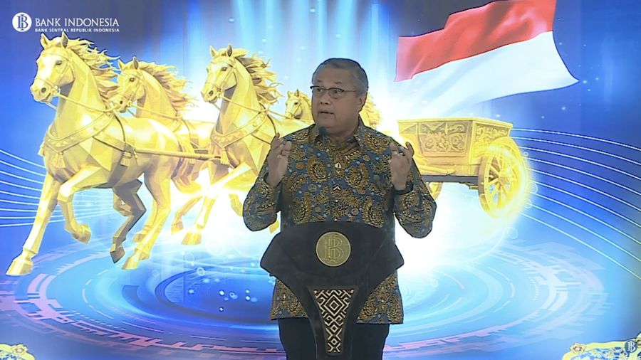 Gubernur Bank Indonesia, Perry Warjiyo saat menyampaikan sambutan dalam peluncuran laporan perekonomian Indonesia 2025 di Jakarta, Rabu (28/1/2026). (Tangkapan Layar Youtube/Bank Indonesia Channel)