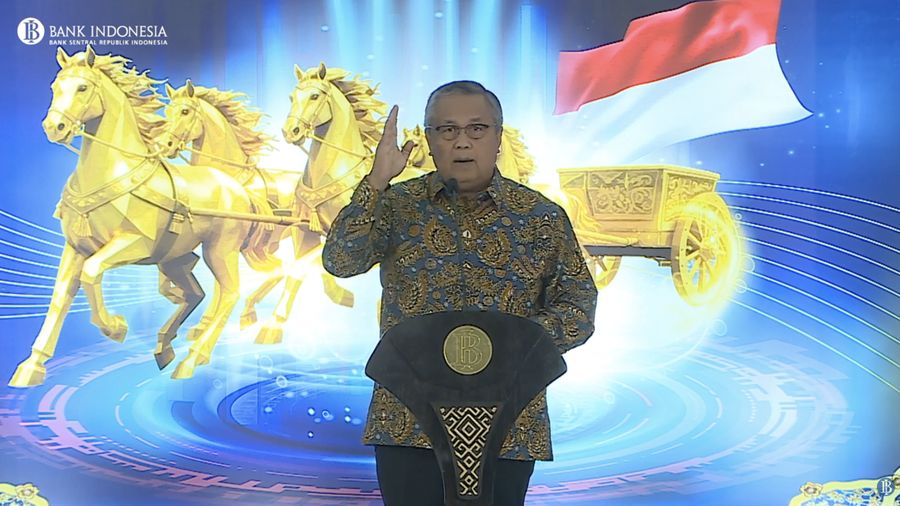 Gubernur Bank Indonesia, Perry Warjiyo saat menyampaikan sambutan dalam peluncuran laporan perekonomian Indonesia 2025 di Jakarta, Rabu (28/1/2026). (Tangkapan Layar Youtube/Bank Indonesia Channel)