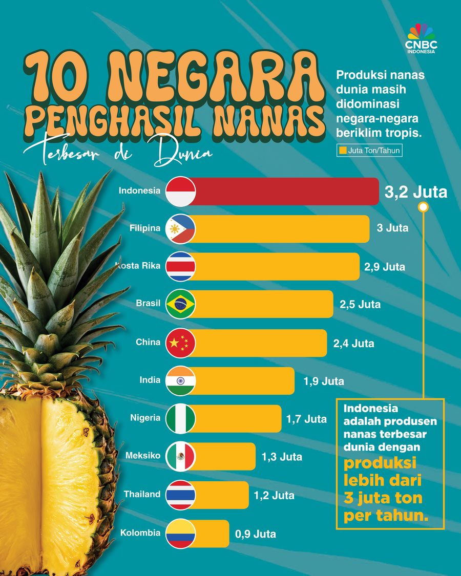 10 Negara Penghasil Nanas Terbesar di Dunia, RI Nomor Berapa?