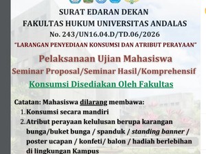 Fakultas Hukum Unand Larang Mahasiswa Bawa Atribut Perayaan Seminar-Sidang