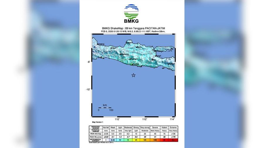 Sejumlah bangunan rusak akibat gempa, Jumat (6/2/2026). (Dok. BPBD Pacitan)