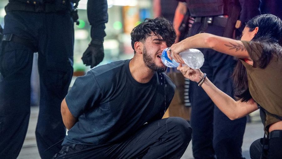 Demonstrators gather at Town Hall Square to protest against Israeli President Isaac Herzog's state visit to Australia following a deadly mass shooting during a Jewish Hanukkah celebration at Bondi Beach on December 14, 2025, in Sydney, Australia, February 9, 2026. REUTERS/Jeremy Piper &lrm;