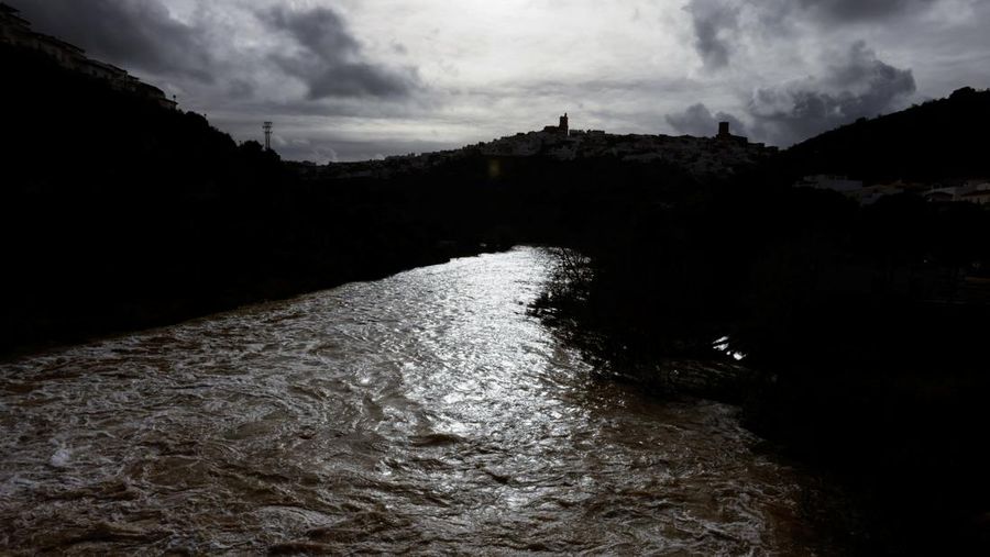 A drone view shows an isolated farm, surrounded by water, where ten thoroughbred horses and some dogs, which have gone for two days without being fed, wait for help, due to the Guadalete River overflowing, after heavy rains, as Storm Marta hits parts of Spain, in Jerez de la Frontera, Spain, February 8, 2026. REUTERS/Guillermo Martinez