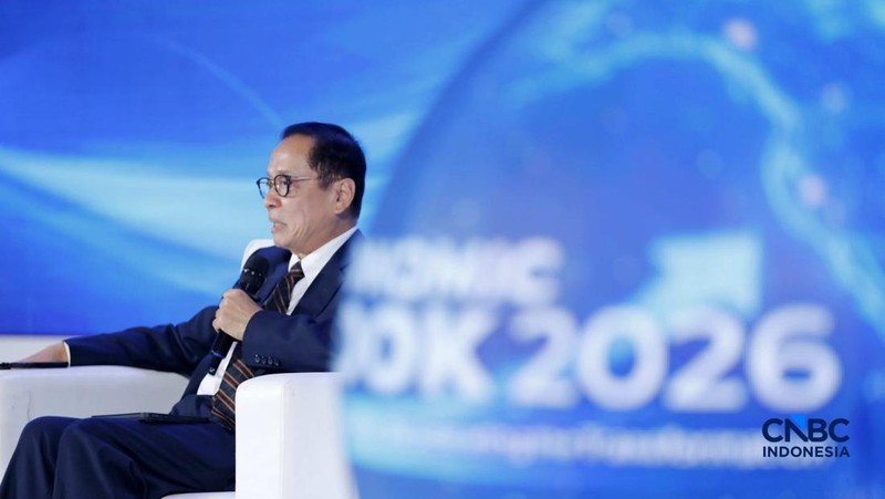 Chairman & Founder CT Corp, Chairul Tanjung saat menyampaikan sambutan dalam acara Economic Outlook 2026 dengan tema 