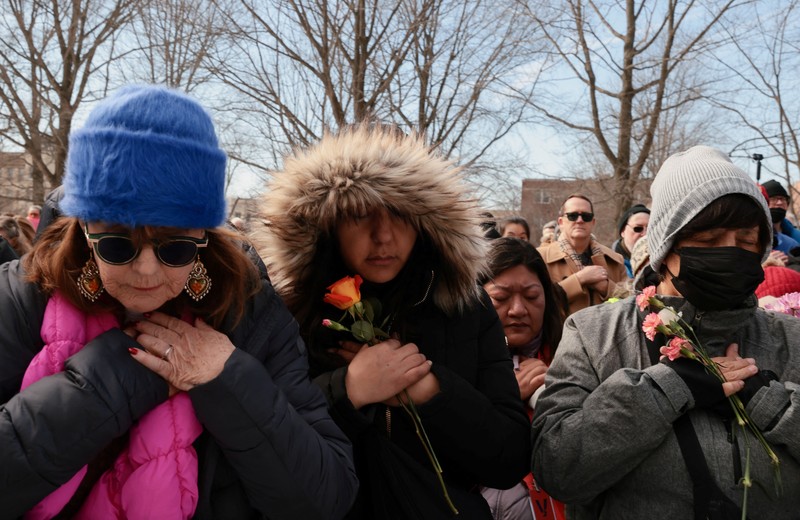 A group of Buddhist monks on the 2,300 mile &ldquo;Walk for Peace&rdquo; walk along Massachusetts Avenue at Embassy Row, in Washington, D.C., U.S, February 10, 2026. REUTERS/Evelyn Hockstein     TPX IMAGES OF THE DAY