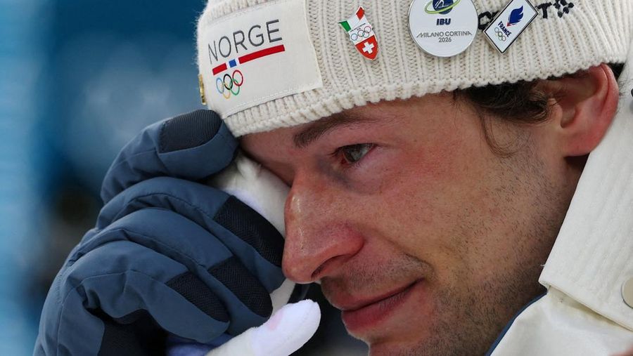 Milano Cortina 2026 Olympics - Biathlon - Men's 20km Individual Victory Ceremony - Anterselva Biathlon Arena, South Tyrol, Italy - February 10, 2026. Bronze medallist Sturla Holm Laegreid of Norway celebrates after finishing third in the Men's 20km Individual REUTERS/Matthew Childs     TPX IMAGES OF THE DAY