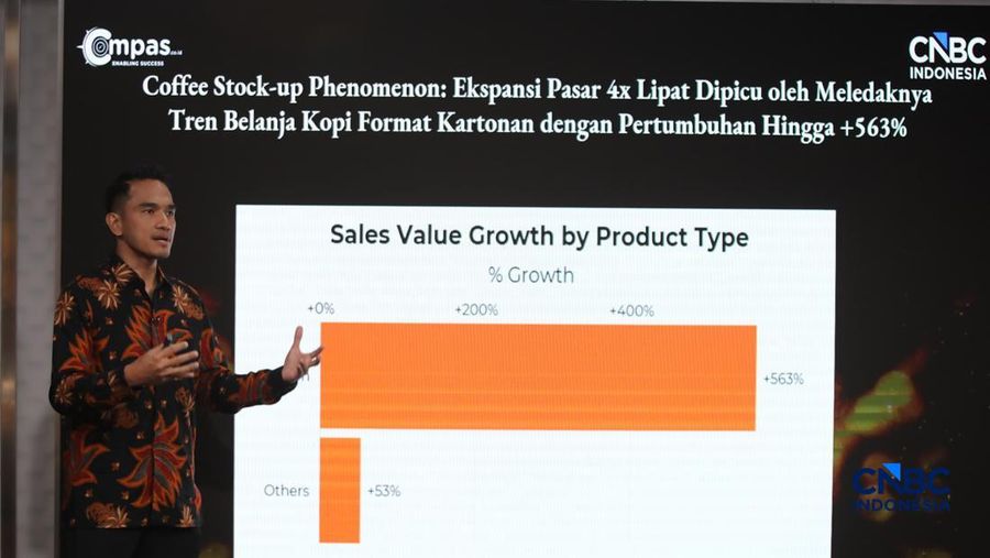 CEO Compas.co.id, Hanindia Narendrata menyampaikan paparan dalam CNBC Indonesia Epic Awards 2026 di Jakarta, Jumat (13/2/2026). (CNBC Indonesia/Faisal Rahman)