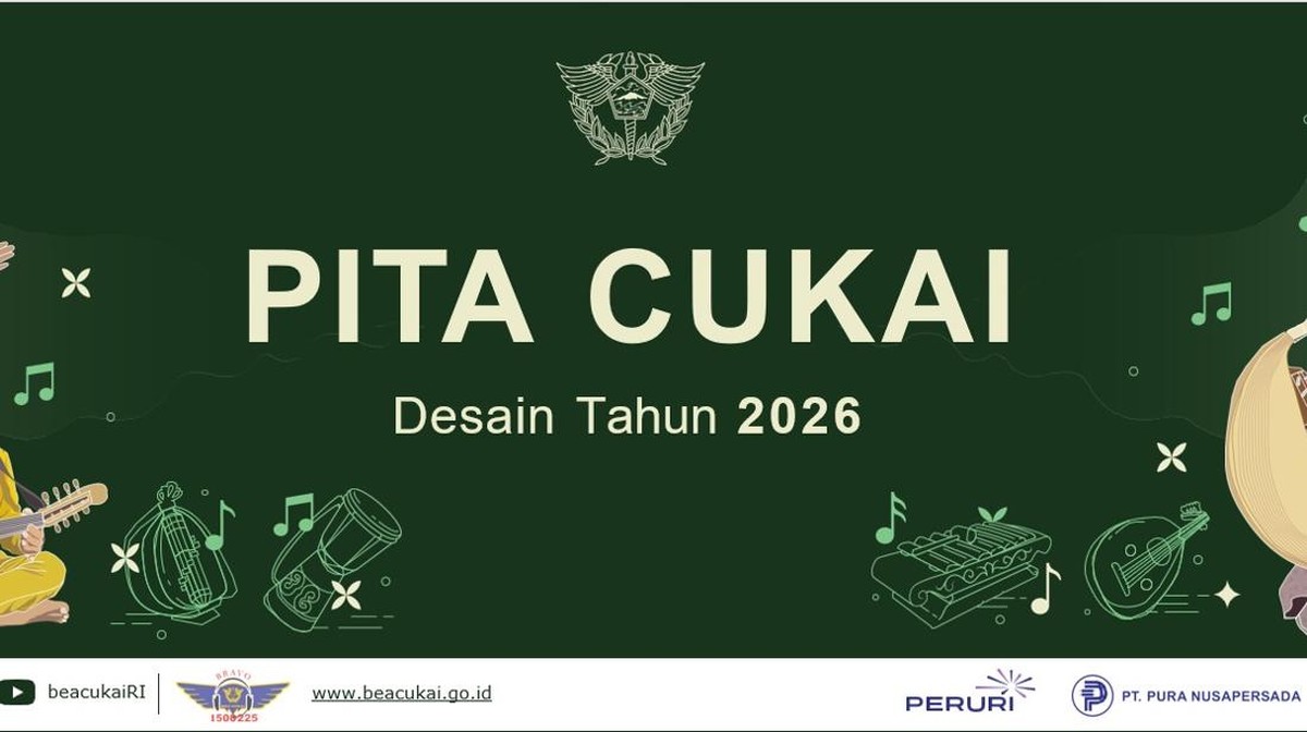 Pita Cukai 2026 Dirilis, Desain Tampilkan Alat Musik Tradisional RI