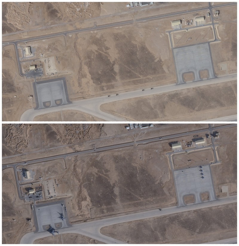 Gabungan citra satelit menunjukkan peningkatan jumlah pesawat di Pangkalan Udara Al-Udeid, dekat Doha, Qatar, jika dibandingkan antara tanggal 17 Januari 2026 dan 1 Februari 2026. 2026 PLANET LABS PBC/Handout via REUTERS