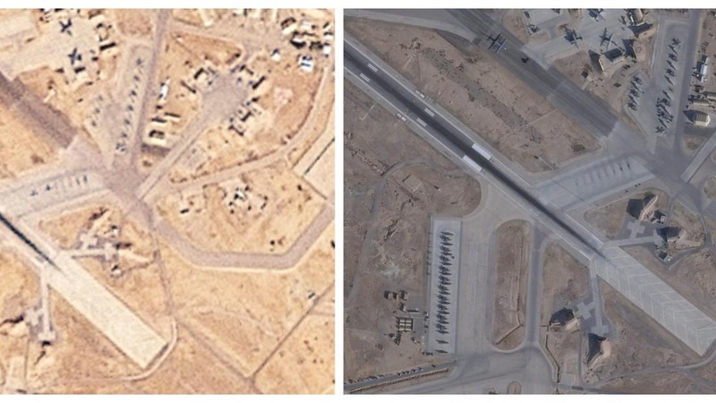 Gabungan citra satelit menunjukkan peningkatan jumlah pesawat di Pangkalan Udara Al-Udeid, dekat Doha, Qatar, jika dibandingkan antara tanggal 17 Januari 2026 dan 1 Februari 2026. 2026 PLANET LABS PBC/Handout via REUTERS