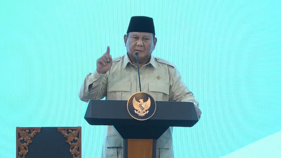 Presiden RI, Prabowo Subianto dalam acara Peresmian 1.072 SPPG dan 18 Gudang Ketahanan Pangan serta Groundbreaking 107 SPPG Polri,13/2/26. (Tangkapan Layar Youtube/Biro Pers Sekretariat RI)