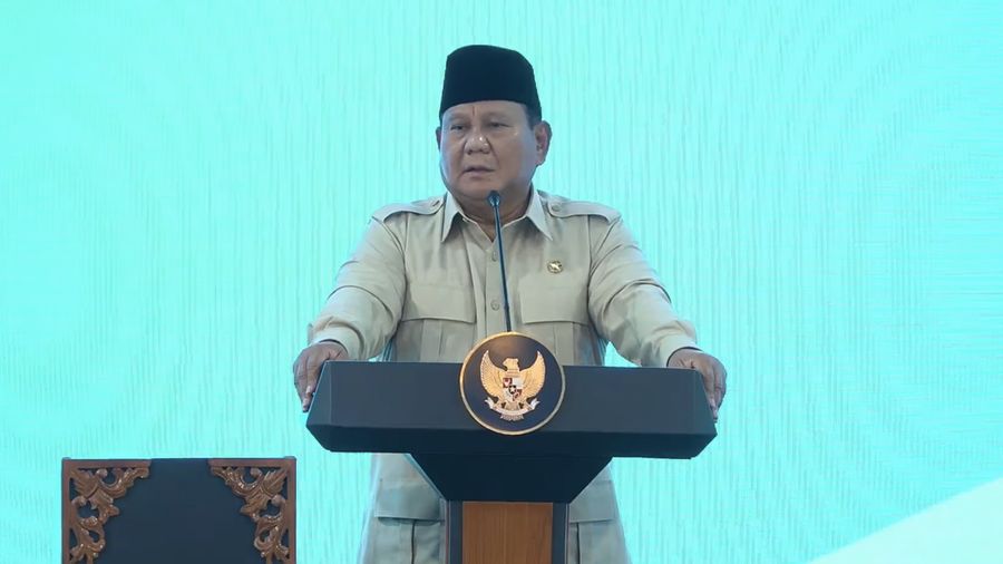 Presiden RI, Prabowo Subianto dalam acara Peresmian 1.072 SPPG dan 18 Gudang Ketahanan Pangan serta Groundbreaking 107 SPPG Polri,13/2/26. (Tangkapan Layar Youtube/Biro Pers Sekretariat RI)