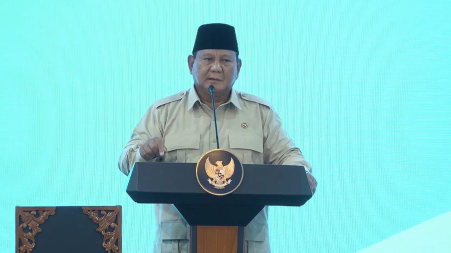 Presiden RI, Prabowo Subianto dalam acara Peresmian 1.072 SPPG dan 18 Gudang Ketahanan Pangan serta Groundbreaking 107 SPPG Polri,13/2/26. (Tangkapan Layar Youtube/Biro Pers Sekretariat RI)