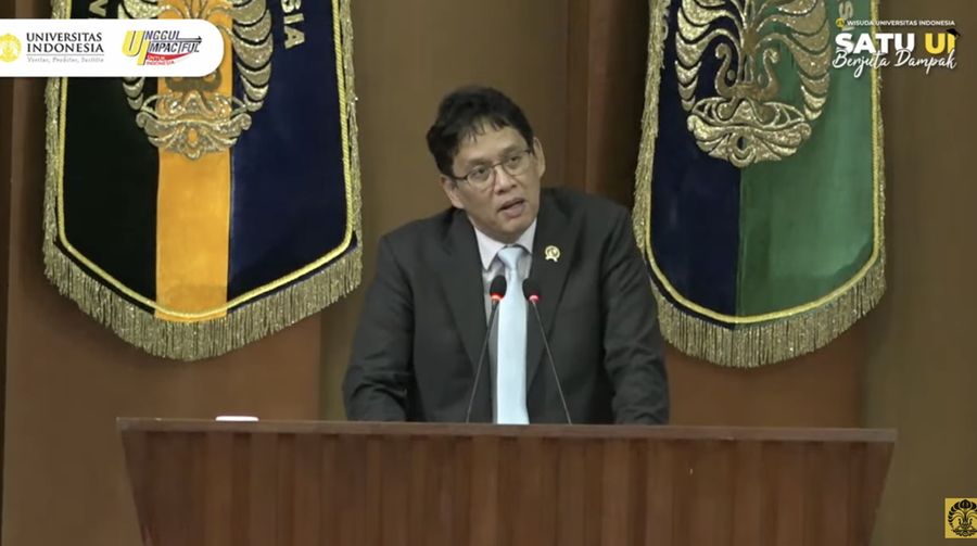 Menteri Keuangan Purbaya Yudhi Sadewa dalam Wisuda Universitas Indonesia Program Sarjana dan Vokasi Semester Gasal Tahun Akademik 2025/2026, Sabtu (15/2/2026).