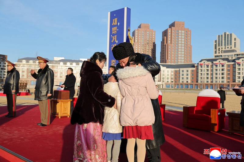 North Korean leader Kim Jong Un presides over the completion ceremony of a new housing district in Pyongyang for families of troops who died in overseas military operations, state media KCNA said, in this picture released by North Korea's official Korean Central News Agency, February 16, 2026.  KCNA via REUTERS    ATTENTION EDITORS - THIS IMAGE WAS PROVIDED BY A THIRD PARTY. REUTERS IS UNABLE TO INDEPENDENTLY VERIFY THIS IMAGE. NO THIRD PARTY SALES. SOUTH KOREA OUT. NO COMMERCIAL OR EDITORIAL SALES IN SOUTH KOREA.     TPX IMAGES OF THE DAY