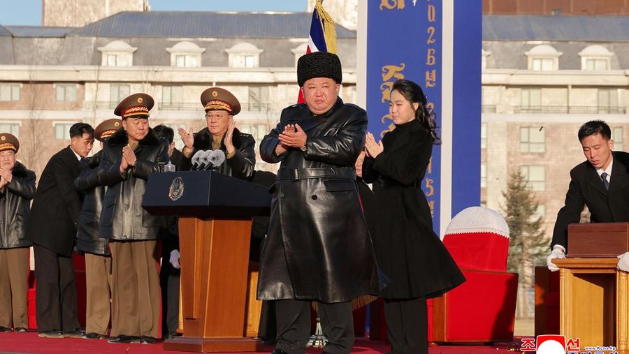 North Korean leader Kim Jong Un presides over the completion ceremony of a new housing district in Pyongyang for families of troops who died in overseas military operations, state media KCNA said, in this picture released by North Korea's official Korean Central News Agency, February 16, 2026.  KCNA via REUTERS    ATTENTION EDITORS - THIS IMAGE WAS PROVIDED BY A THIRD PARTY. REUTERS IS UNABLE TO INDEPENDENTLY VERIFY THIS IMAGE. NO THIRD PARTY SALES. SOUTH KOREA OUT. NO COMMERCIAL OR EDITORIAL SALES IN SOUTH KOREA.     TPX IMAGES OF THE DAY