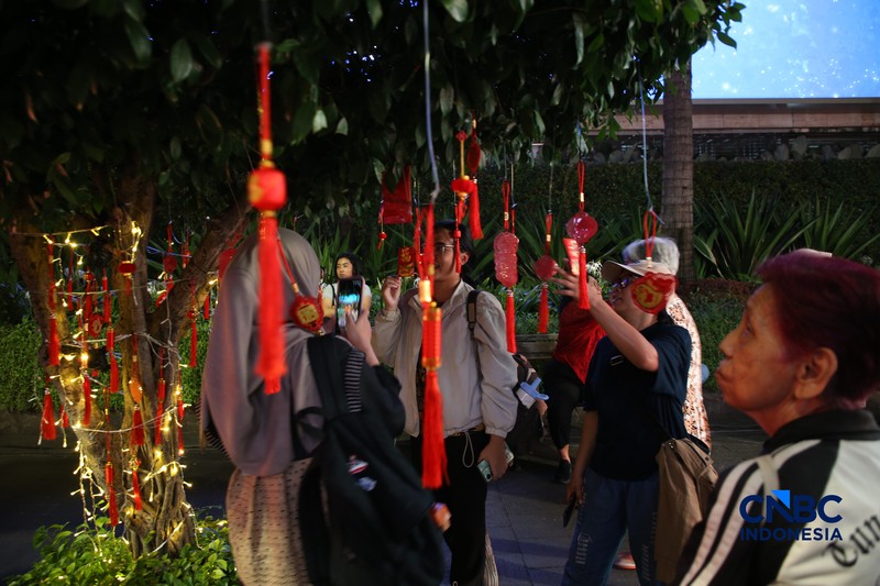 A person uses a flyboard as they perform a lion dance at Senayan Park shopping mall, ahead of the Chinese Lunar New Year, which will welcome the Year of the Horse, in Jakarta, Indonesia, February 14, 2026. REUTERS/Ajeng Dinar Ulfiana     TPX IMAGES OF THE DAY