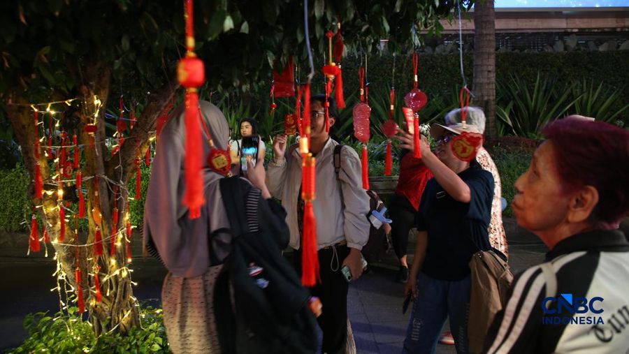 A person uses a flyboard as they perform a lion dance at Senayan Park shopping mall, ahead of the Chinese Lunar New Year, which will welcome the Year of the Horse, in Jakarta, Indonesia, February 14, 2026. REUTERS/Ajeng Dinar Ulfiana     TPX IMAGES OF THE DAY